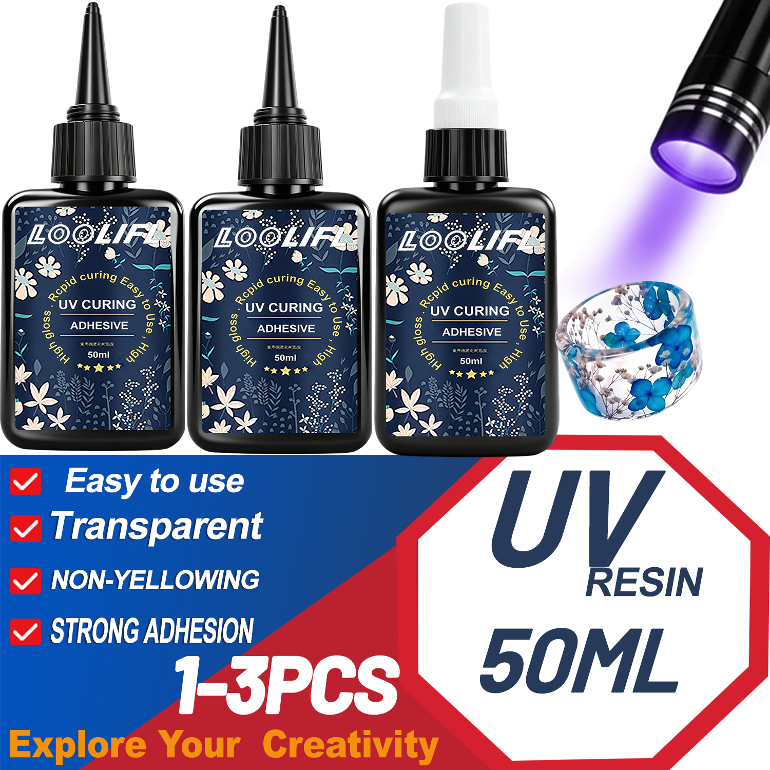 LOOLIFL UV Resin Glue 50G Kit  - Liquid Uv Glue Kit 评论和价格